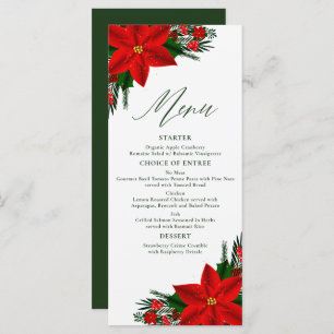 Red Poinsettia Pine Greenery Tree Leaves Christmas Menu
