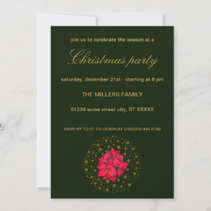 Red Poinsettia Plant on glitter starry green sky Invitation