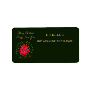 Red Poinsettia Plant on glitter starry green sky Label