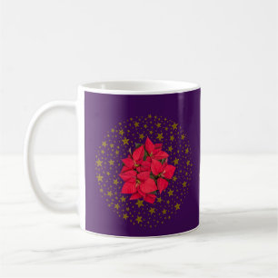 Red Poinsettia Plant on glitter starry purple sky Coffee Mug