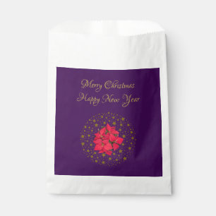 Red Poinsettia Plant on glitter starry purple sky Favour Bag