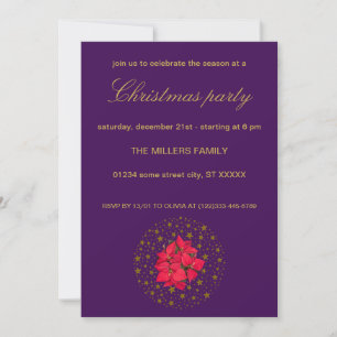 Red Poinsettia Plant on glitter starry purple sky Invitation