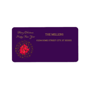 Red Poinsettia Plant on glitter starry purple sky Label