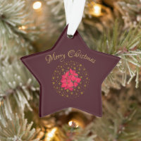 Red Poinsettia Plant on glittering starry red sky