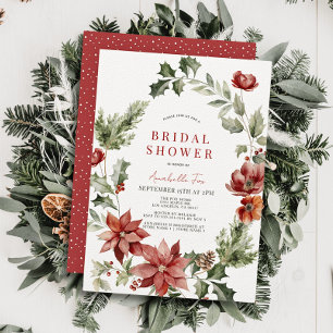 Red Poinsettia Poppy Holiday Floral Bridal Shower Invitation