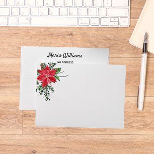Red poinsettia return address Christmas Envelope