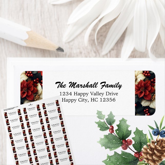 Red Poinsettia Return Address Label (Make your holiday mail stand out with our Red Poinsettia Return Address Label!)