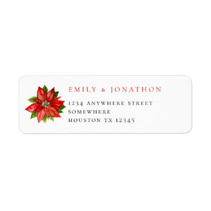 Red Poinsettia Return Name Address Xmas Wedding Label