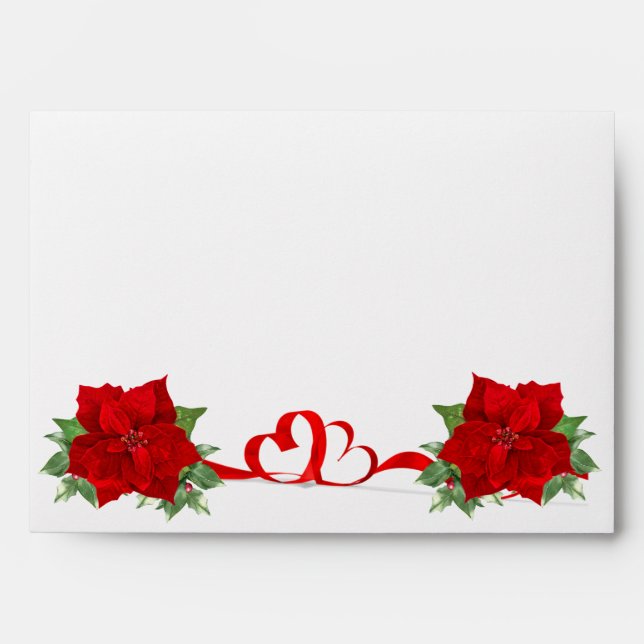 Red Poinsettia & Ribbon Wedding Envelope (Front)