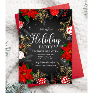 Red Poinsettia Snowflake Ornaments Holiday  Invitation