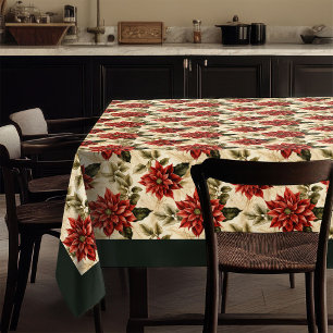 Red Poinsettia Tablecloth Watercolor Christmas