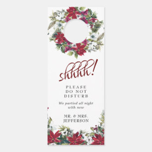 Red Poinsettia Wedding Welcome Do Not Disturb Door Hanger