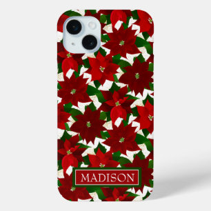 Red Poinsettia White Christmas iPhone 15 Mini Case