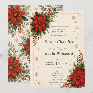 Red Poinsettia Winter Wedding Invitation