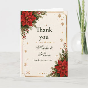 Red Poinsettia Winter Wedding Thank You Card