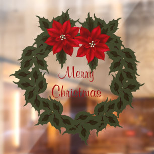 Red Poinsettia Wreath Christmas Vinyl