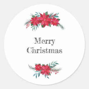 Red Poinsettia Wreath Classic Round Sticker