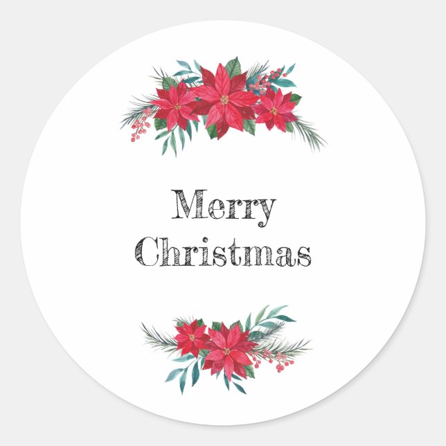 Red Poinsettia Wreath Classic Round Sticker (Front)