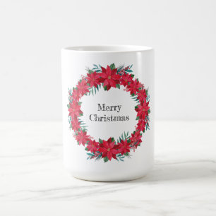 Red Poinsettia Wreath Coffee Mug