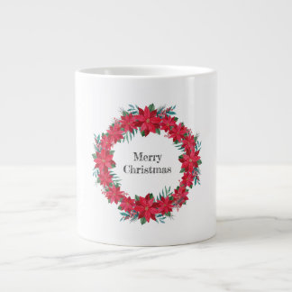 Red Poinsettia Wreath Large Coffee Mug