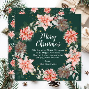Red Poinsettia Wreath Merry Christmas Holiday Card
