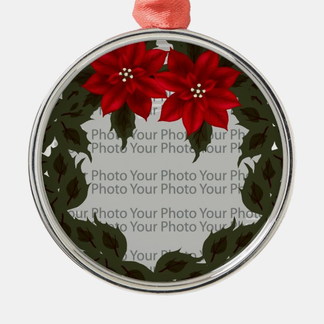 Red Poinsettia Wreath Photo Frame Premium Ornament (Front)