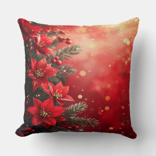 Red Poinsettias and Berries Cushion