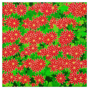 Red Poinsettias and Green Holly Fabric