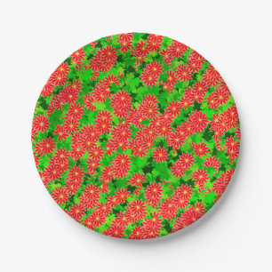 Red Poinsettias and Green Holly Paper Plate