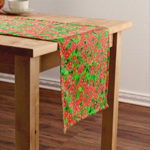 Red Poinsettias and Green Holly Short Table Runner