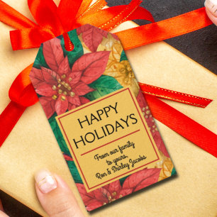 Red Poinsettias Christmas Floral Gift Tags