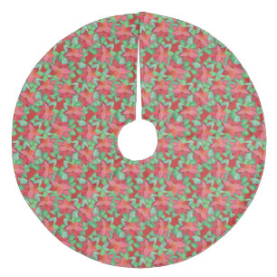 Red Poinsettias Christmas Flowers Pattern Pretty Fleece Tree Skirt