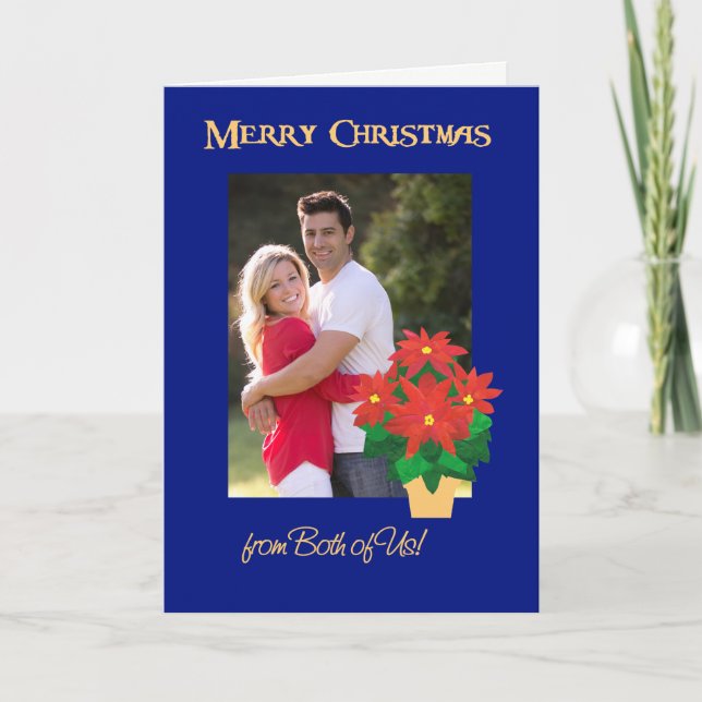 Red Poinsettias Christmas Photo From Both of Us Holiday Card (Front)