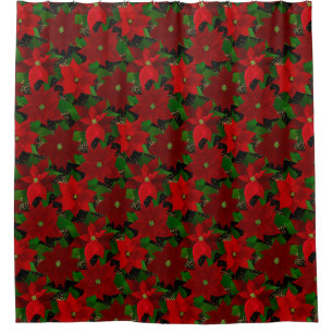 Red Poinsettias Christmas Shower Curtain