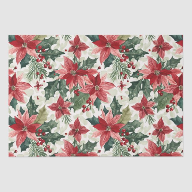 Red Poinsettias Christmas Tissue Paper (Front)