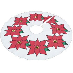 Red Poinsettias Christmas Tree Skirt Decor