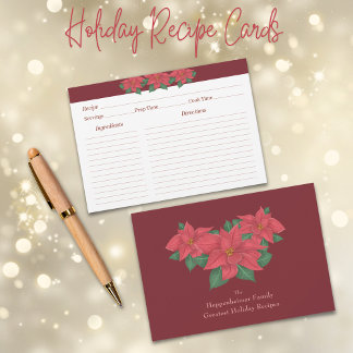 Red Poinsettias Family Holiday Recipe Cards