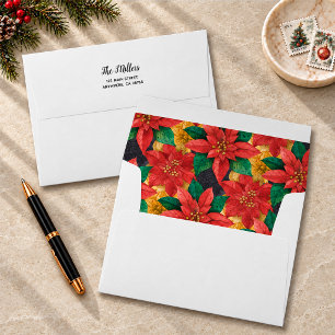 Red Poinsettias Floral Christmas Envelope