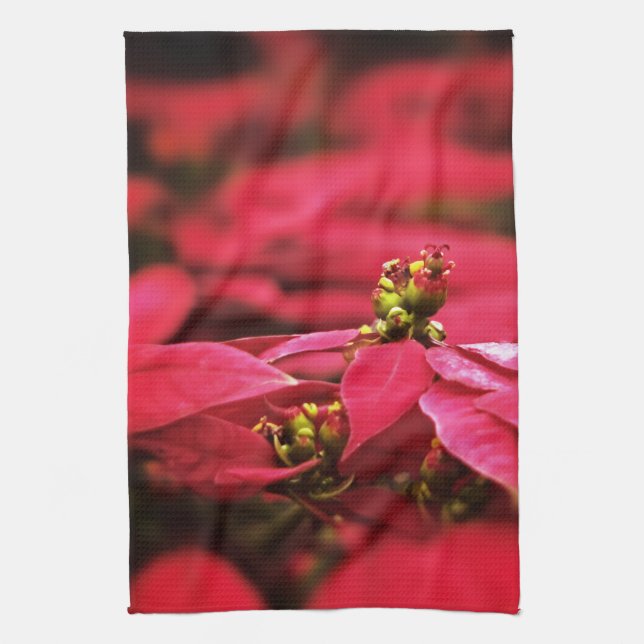 Red Poinsettias Flowers Tea Towel (Vertical)