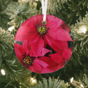 Red Poinsettias Glass Tree Decoration
