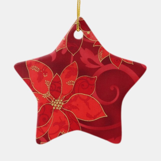 Red Poinsettias Holiday Christmas Ornament (Front)