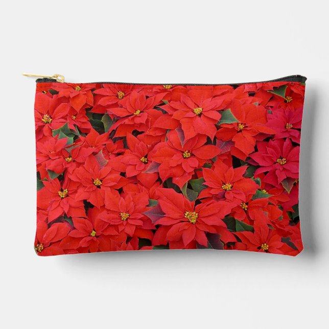 Red Poinsettias I Christmas Holiday Floral Photo Accessory Pouch (Front)