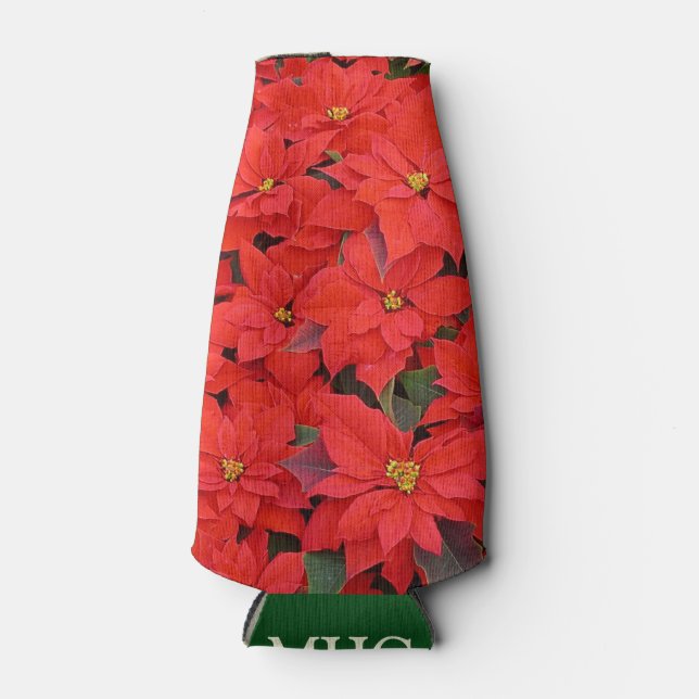 Red Poinsettias I Christmas Holiday Floral Photo Bottle Cooler (Front)