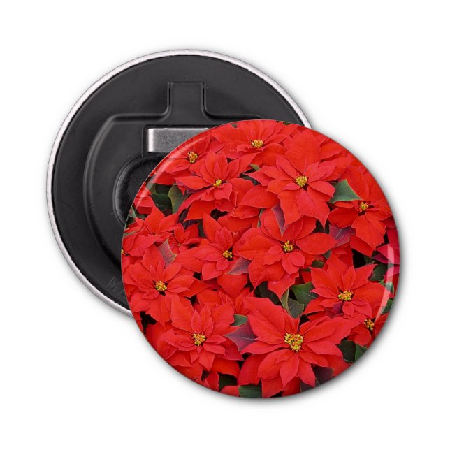 Red Poinsettias I Christmas Holiday Floral Photo Bottle Opener (Front)