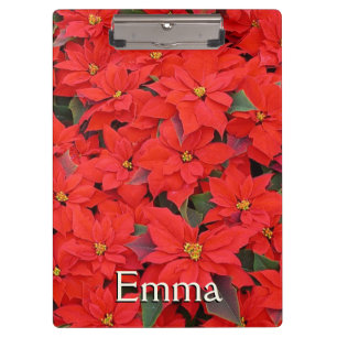 Red Poinsettias I Christmas Holiday Floral Photo Clipboard