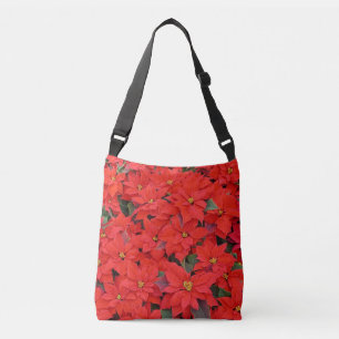 Red Poinsettias I Christmas Holiday Floral Photo Crossbody Bag