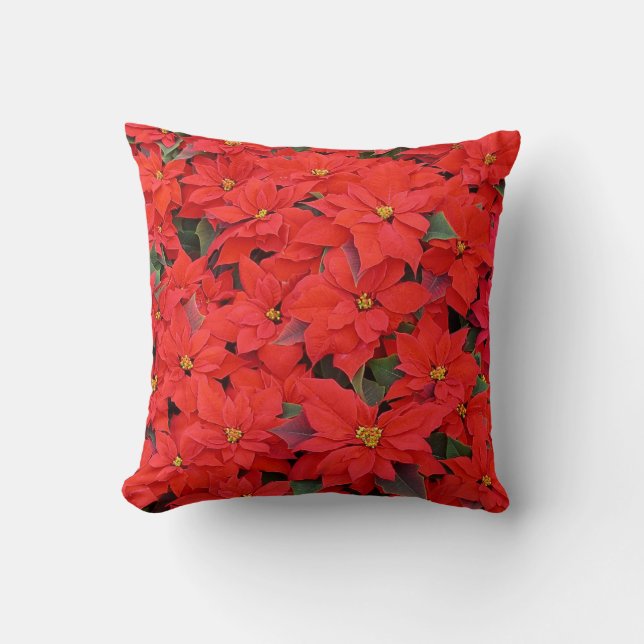 Red Poinsettias I Christmas Holiday Floral Photo Cushion (Front)