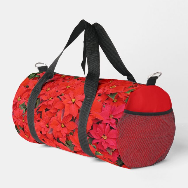Red Poinsettias I Christmas Holiday Floral Photo Duffle Bag (Right Corner)