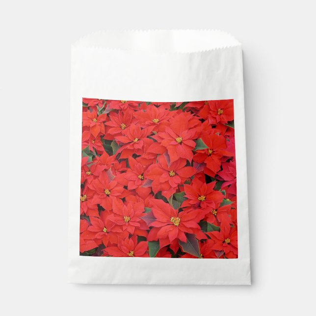 Red Poinsettias I Christmas Holiday Floral Photo Favour Bag (Front)