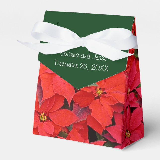 Red Poinsettias I Christmas Holiday Floral Photo Favour Box (Front Side)